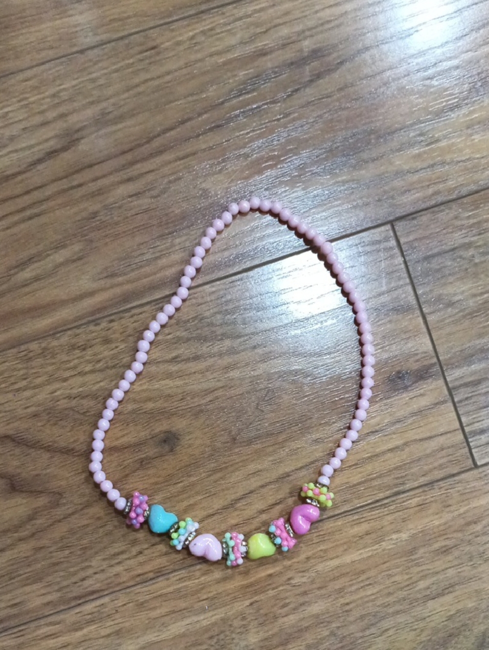 Source Unknown Pink Beaded Heart Necklace with Pastel Charms